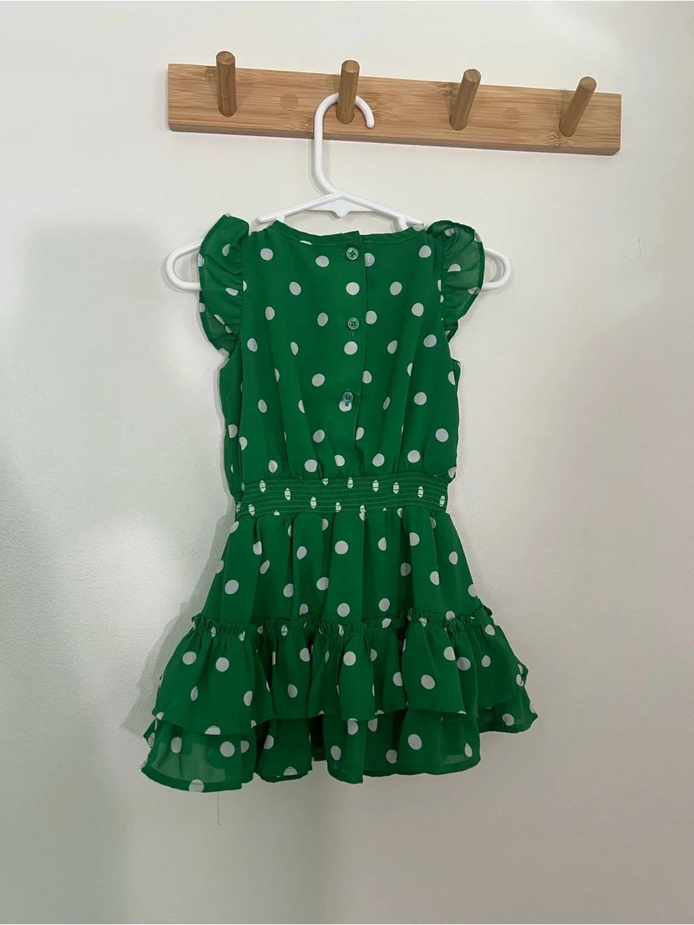 Janie and Jack Green Polka Dot Ruffle Tier toddler Dress worn once no flaws